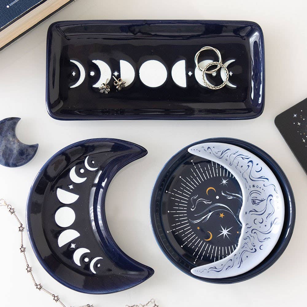 Blue Moon Phase Crescent Moon Ceramic Trinket Dish