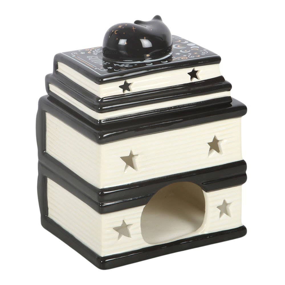 Black Cat Book Stack Oil Burner with Cat