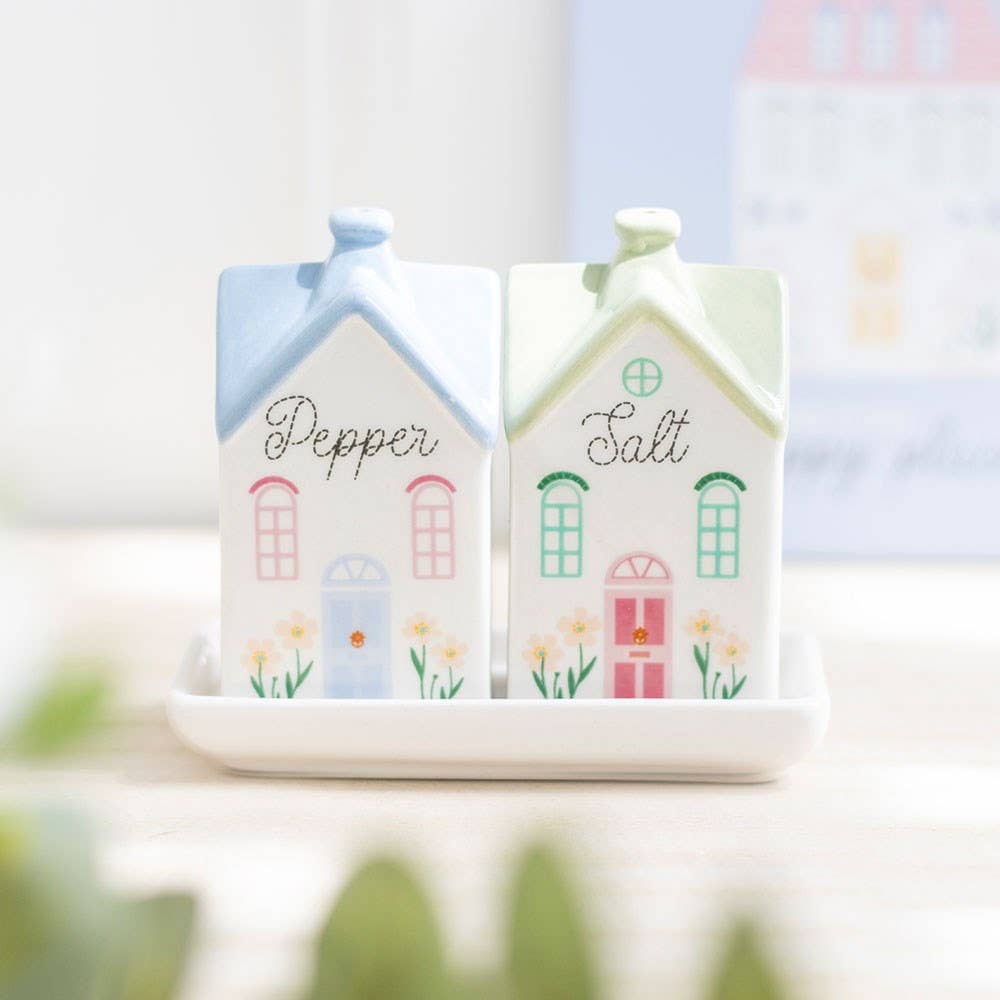 Pastel House Shaped Ceramic Salt And Pepper Shakers