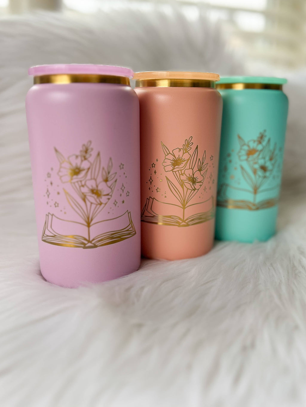 Floral Book Engraved 16oz Tumbler w/ Straw