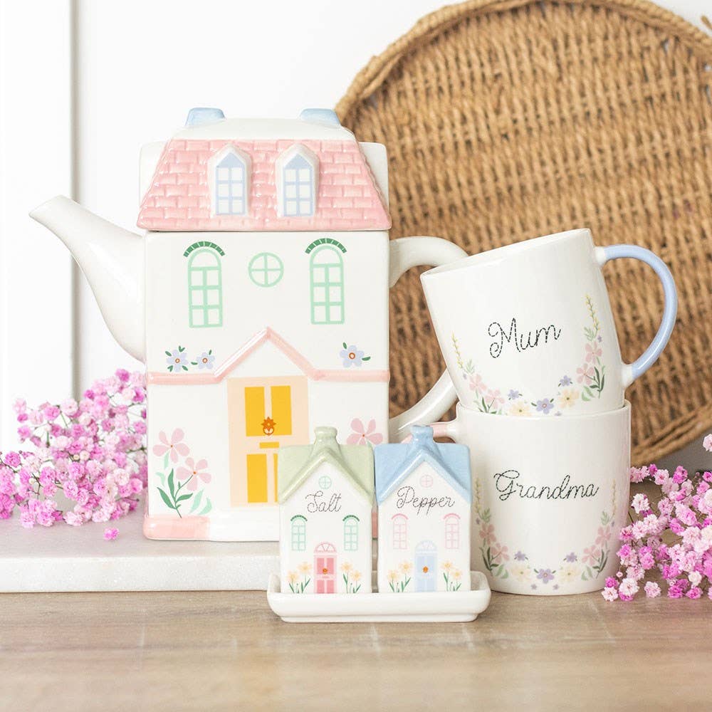 Pastel House Shaped Ceramic Salt And Pepper Shakers