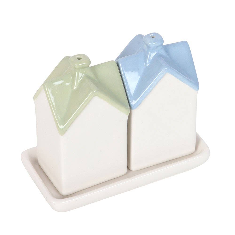 Pastel House Shaped Ceramic Salt And Pepper Shakers