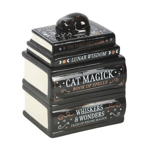 Black Cat Book Stack Oil Burner with Cat