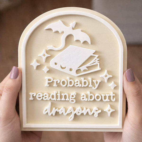 Probably Reading About Dragons Bookshelf Sign Decor