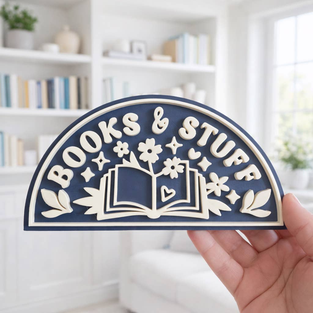 Books and Stuff Bookshelf Sign Decor